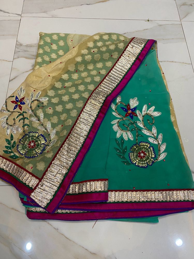 Beautiful Gota Patti Flowers 🌺Work Saree Ne