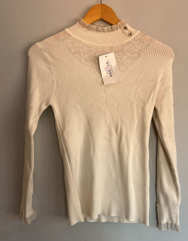 Elegant Lace Trim Knit Top