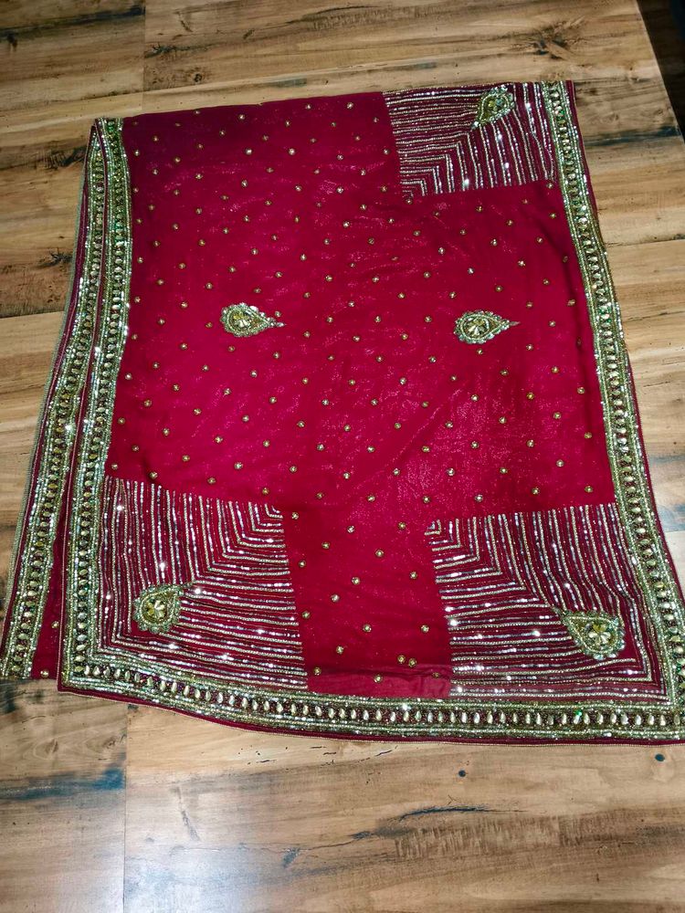 maroon heavy handwork  Beaded Saree