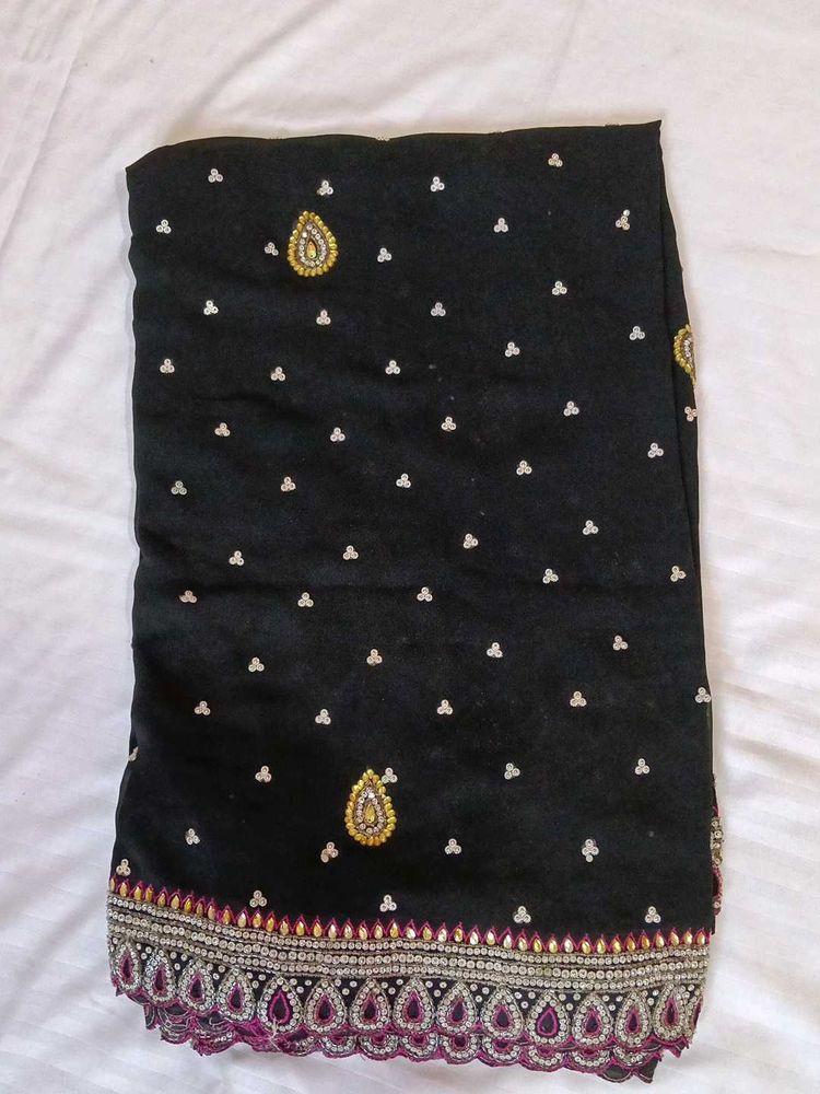 Elegant Black Embroidered Saree