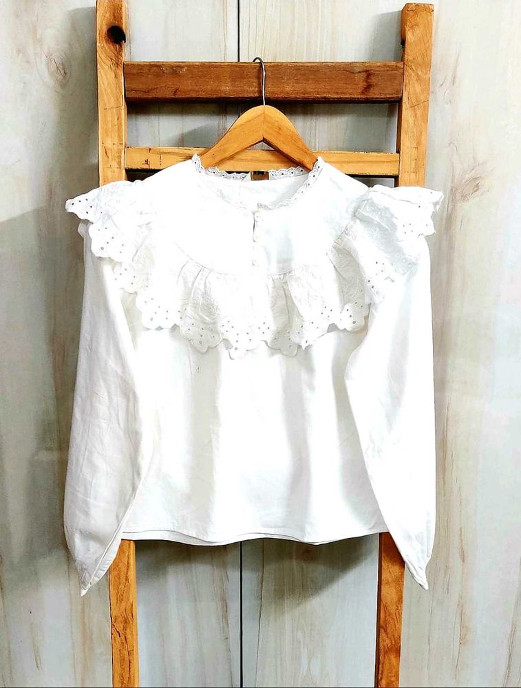 White Eyelet Ruffle Top size-38