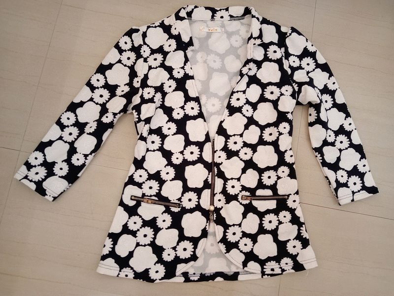 Navy Blue And White Floral Print Jacket
