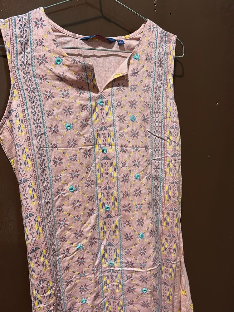 Pink Floral Print Kurta Dress