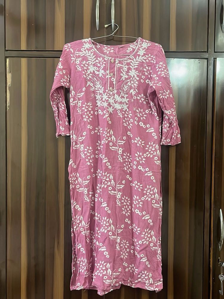 Pink Embroidered Kurta