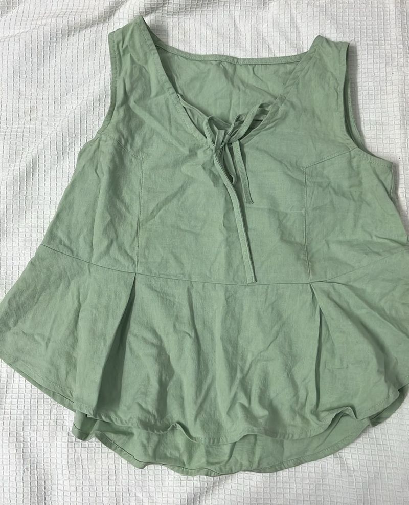 Flared Pista Green Sleeveless Top