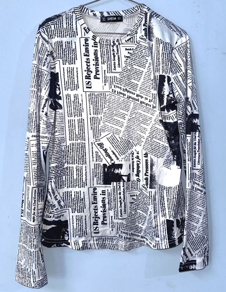 Newspaper Print Body Hugging Top