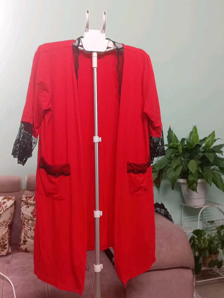 Red Robe with Lace Detail