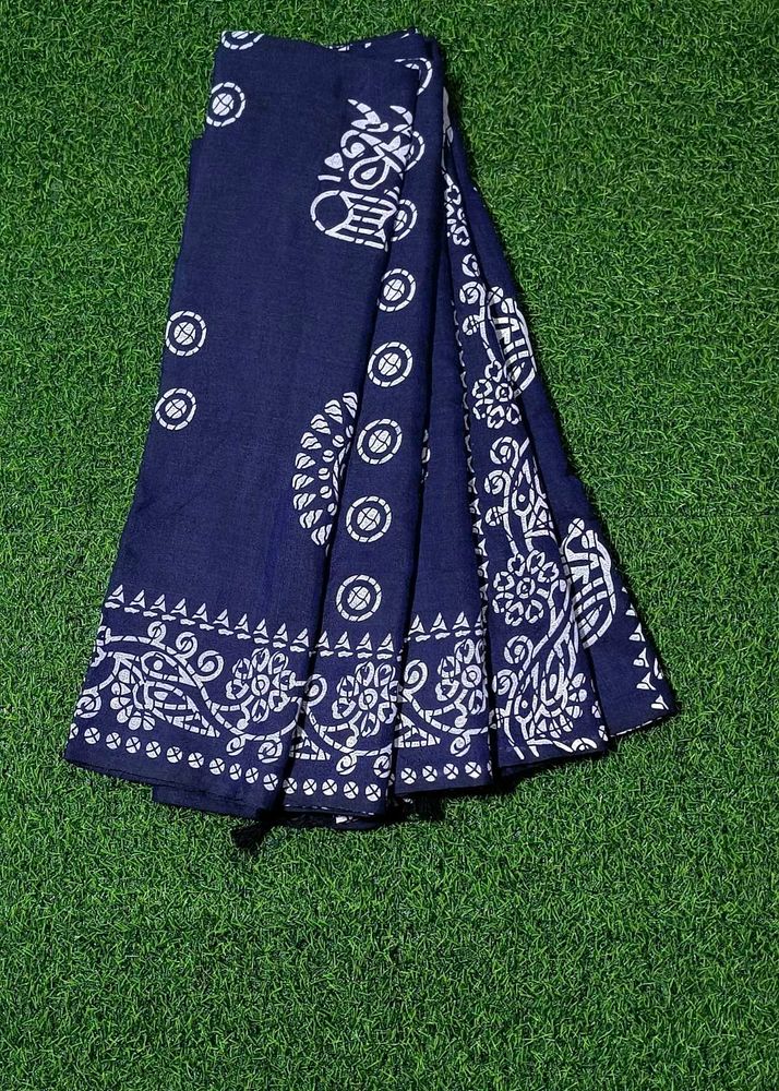 Batik Handloom Saree - Navy Blue