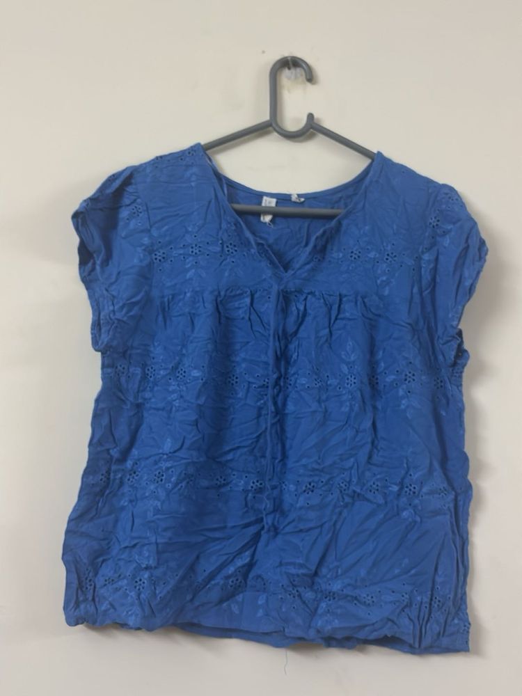 Blue Embroidered Top