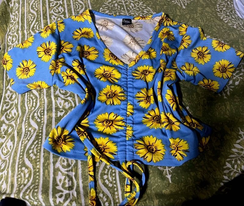Sunflower Print Tie-Front Top