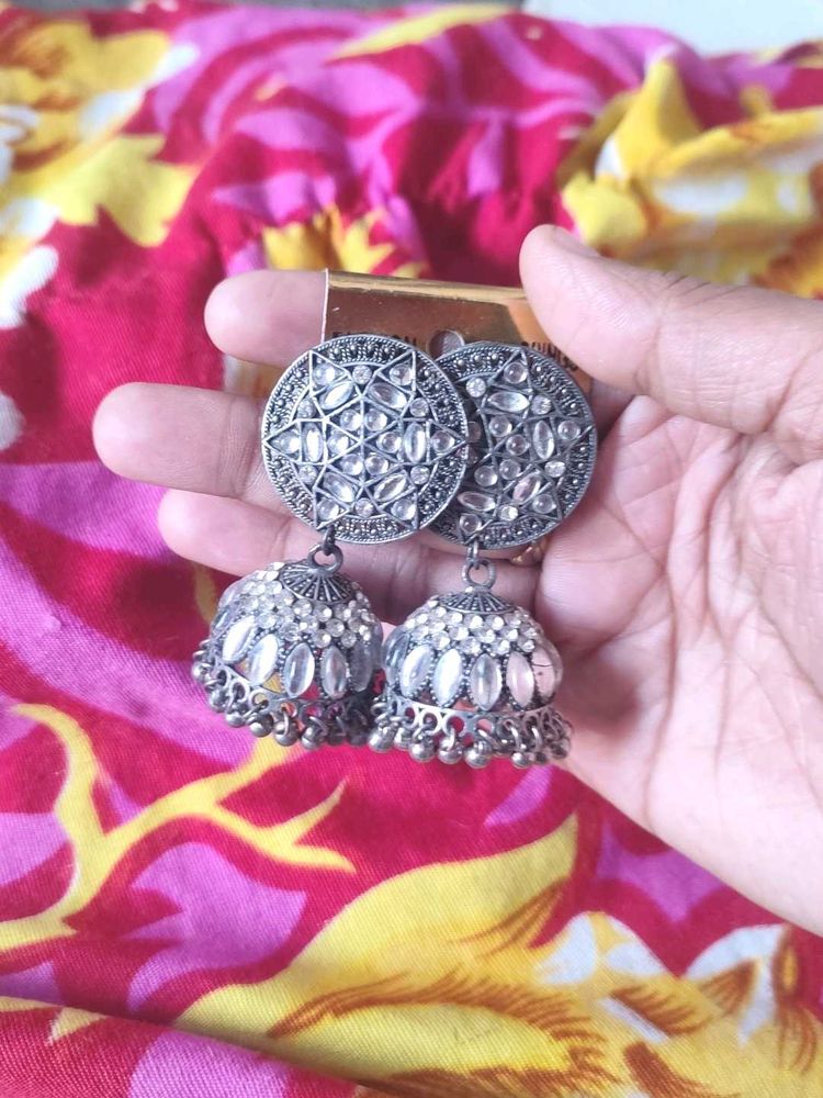 Silver Tone Jhumka Earrings