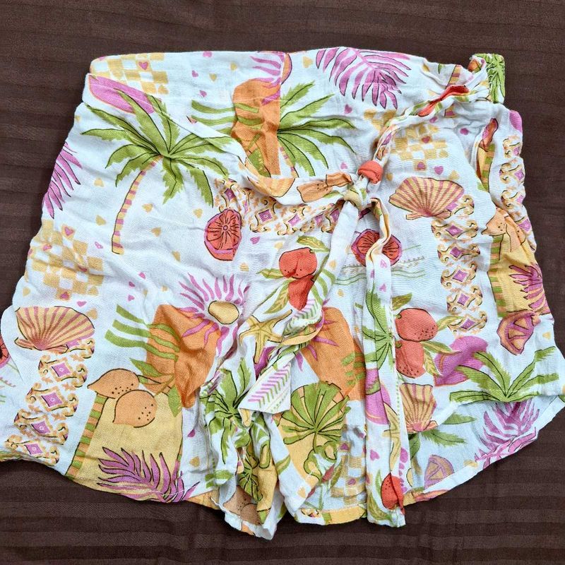 Tropical Print Wrap Skirt