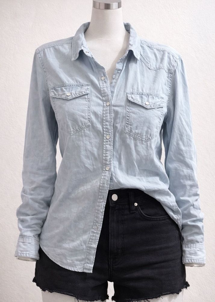 Light Wash Denim Button-Down Shirt