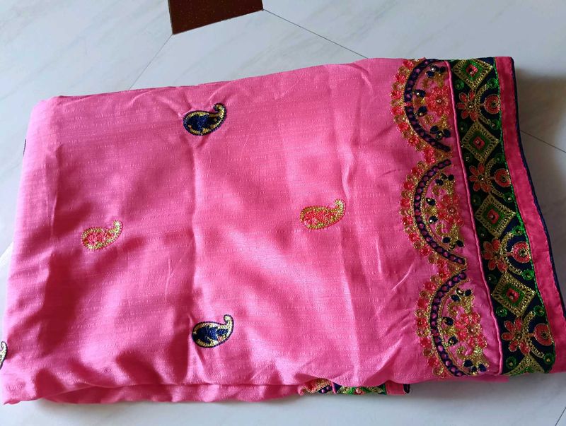 Pink Embroidered Saree