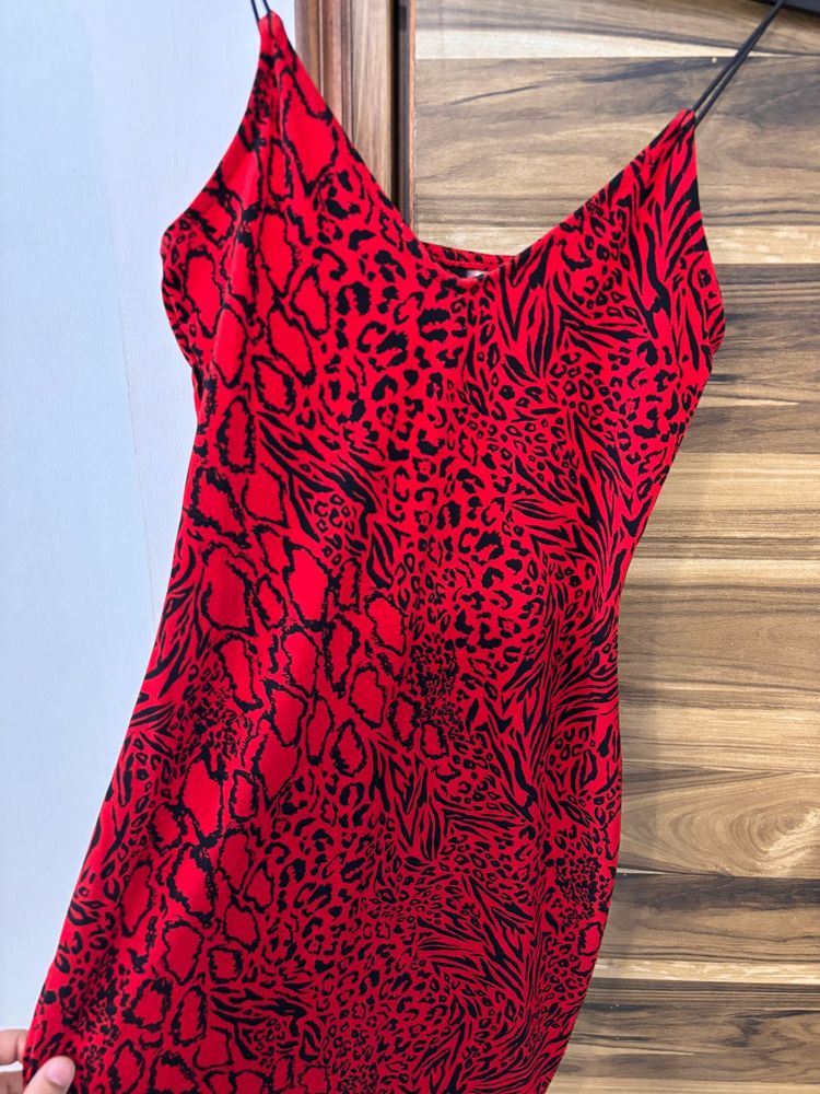 Red Animal Print Slip Dress