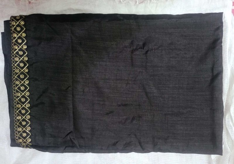 Black Silk Blend Saree With Full Gold Zari Blouse