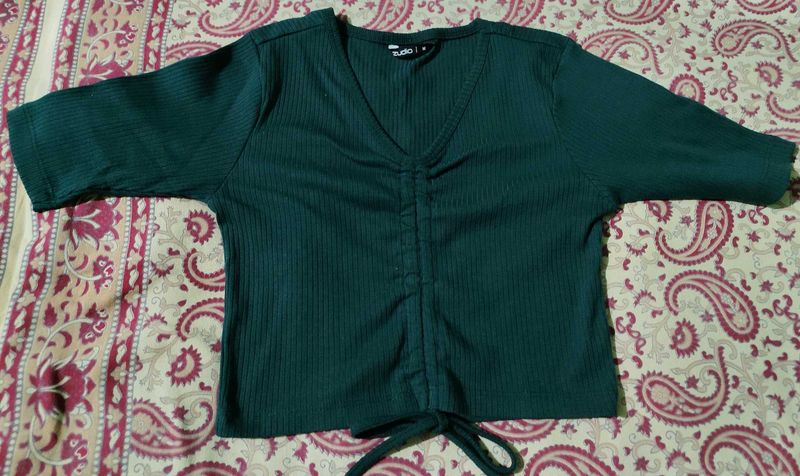 Green Ruched Cropped Top