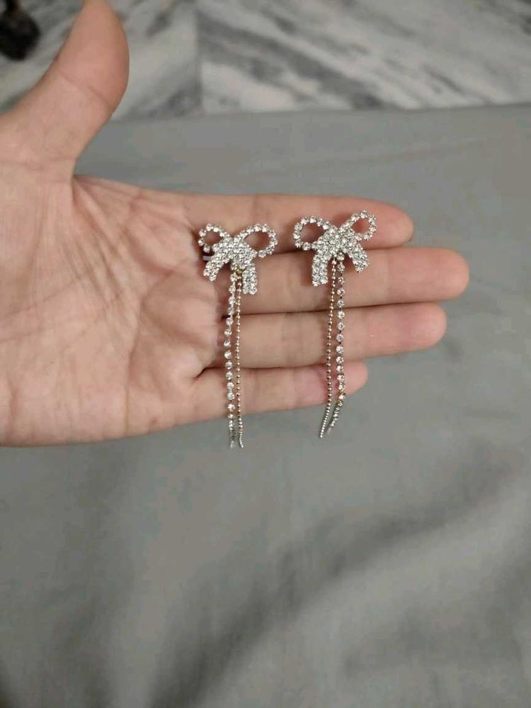Korean Silver Bow Stone Earrings