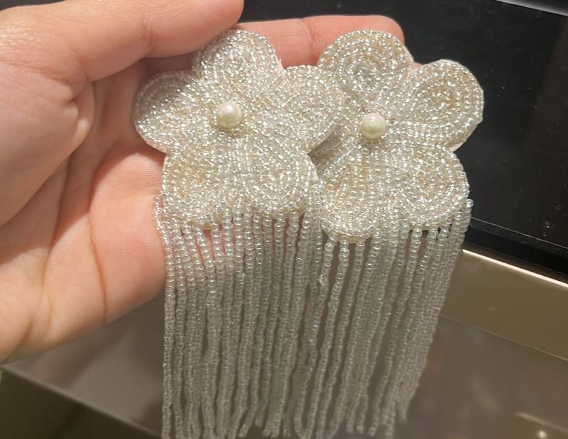 Flower Beaded Tassel Earrings