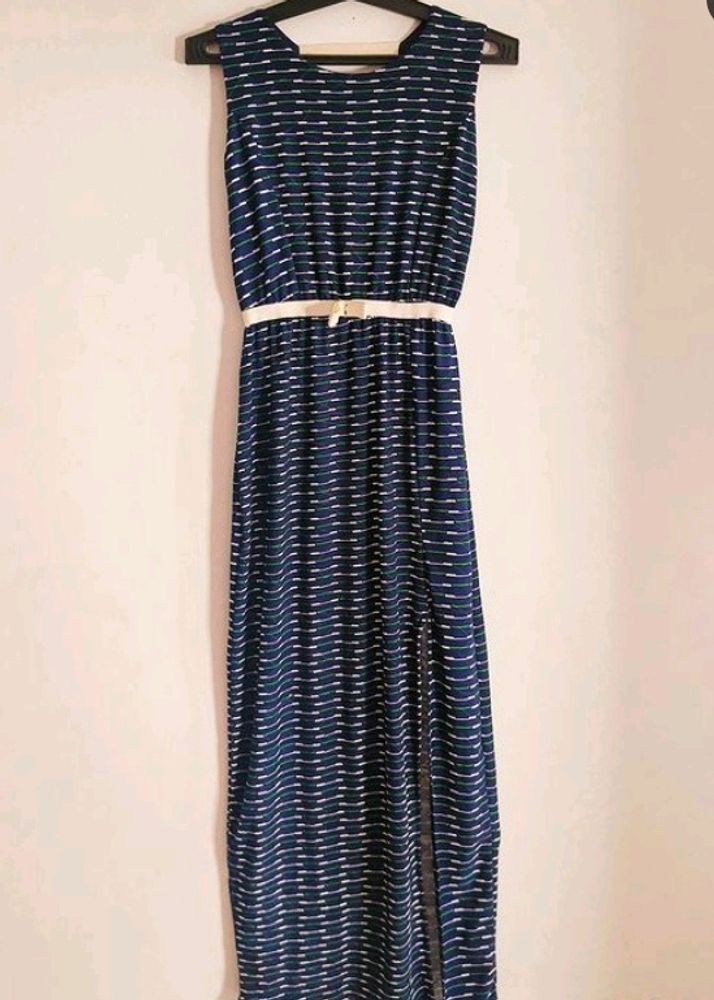 Full length dress with a knee cut