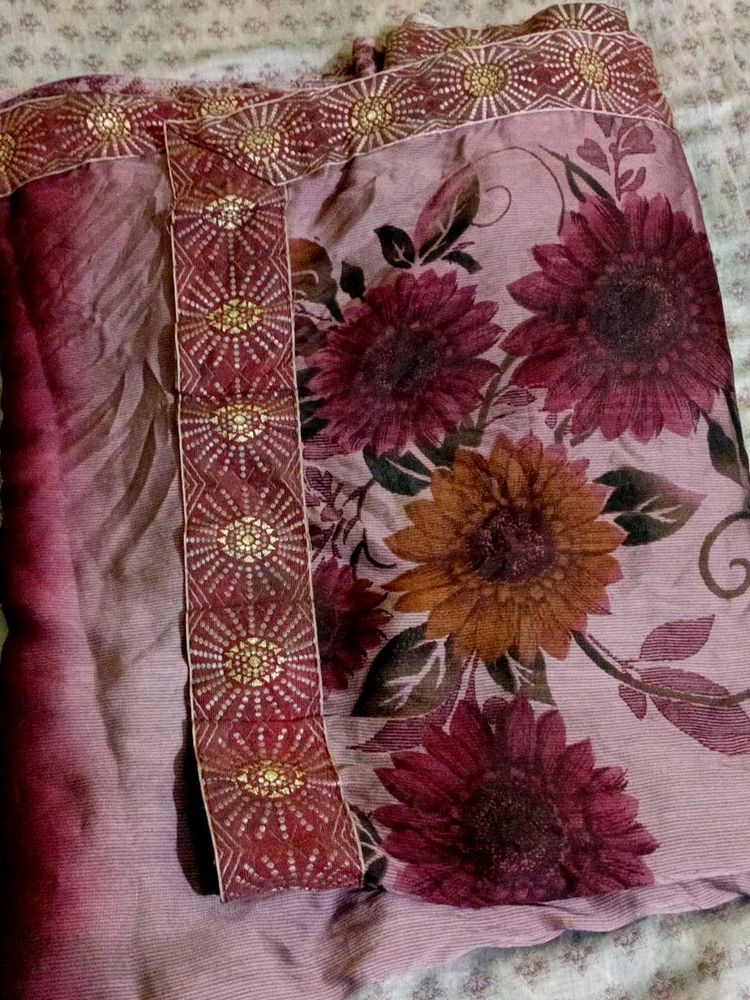 Floral Print Saree with Embellishments