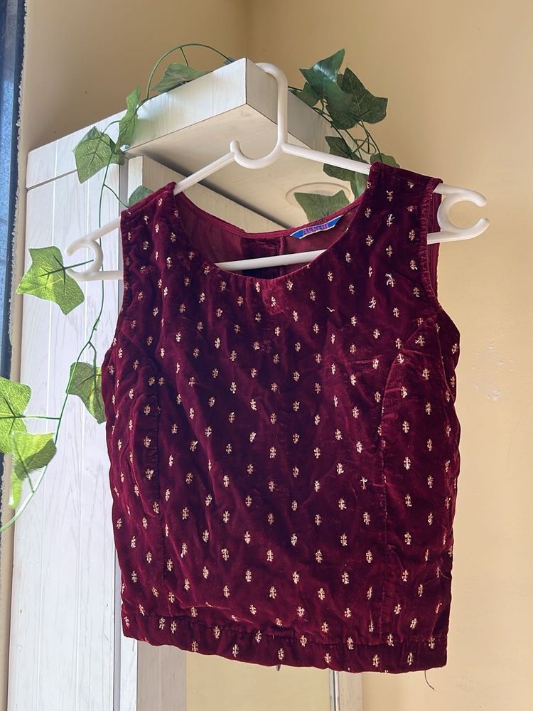 Velvet Embroidered Blouse