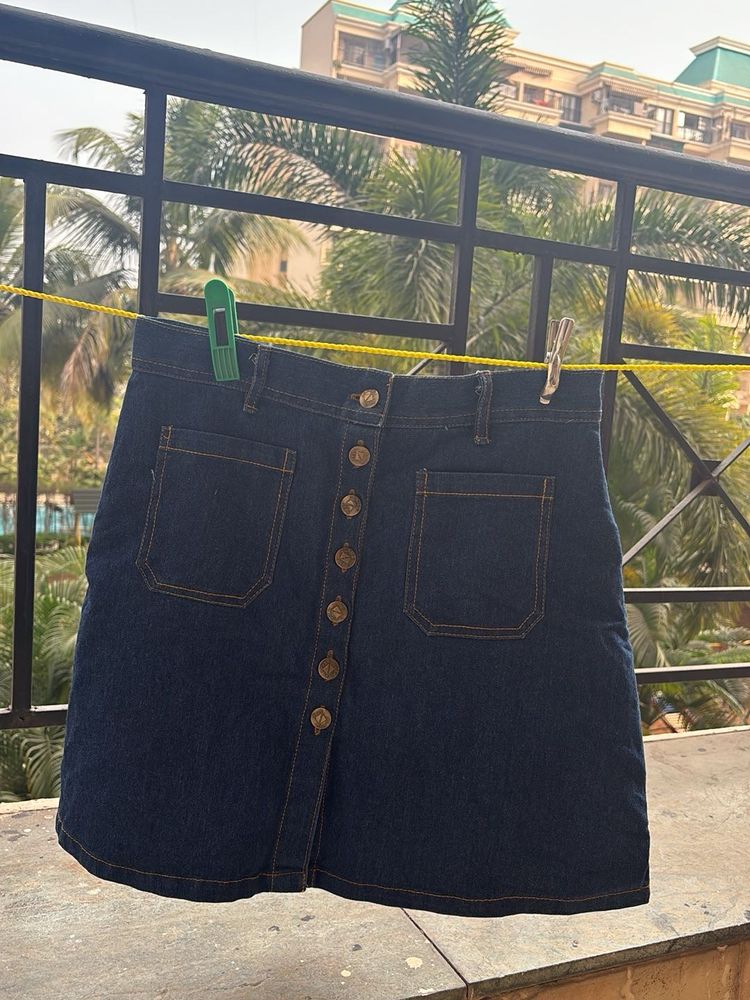 Denim Button-Front Mini Skirt