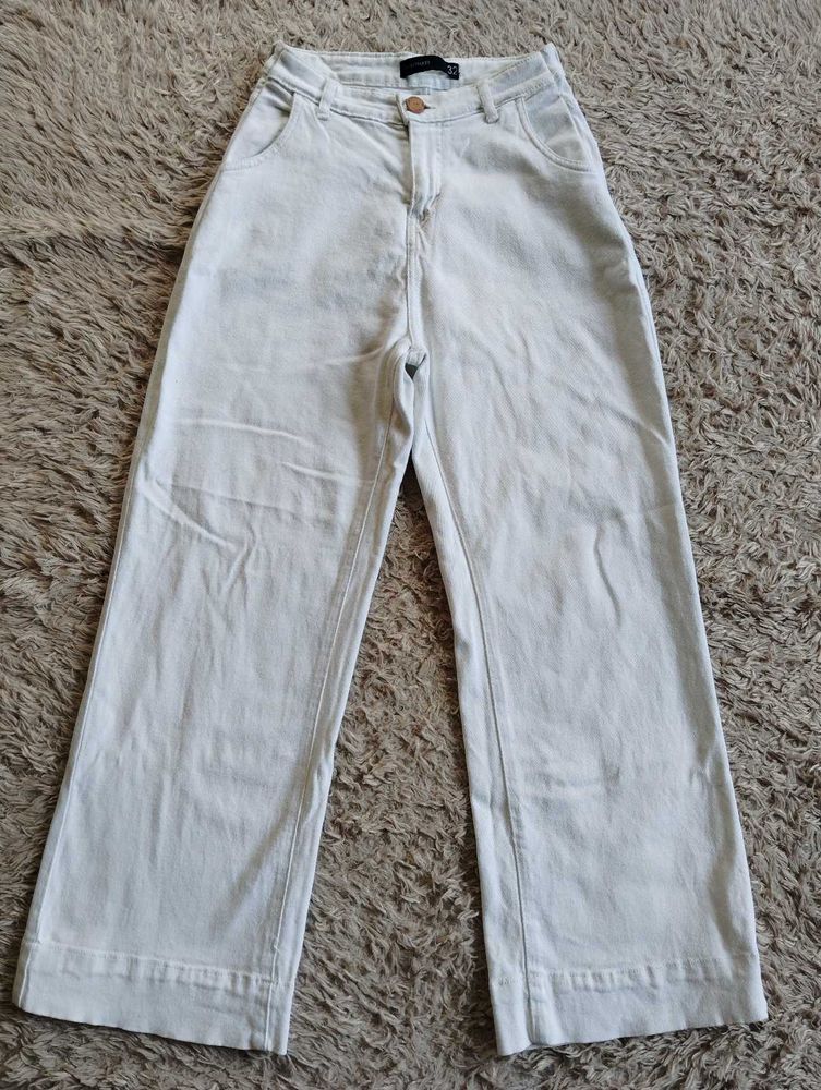 Flared Mid Waist White Denim