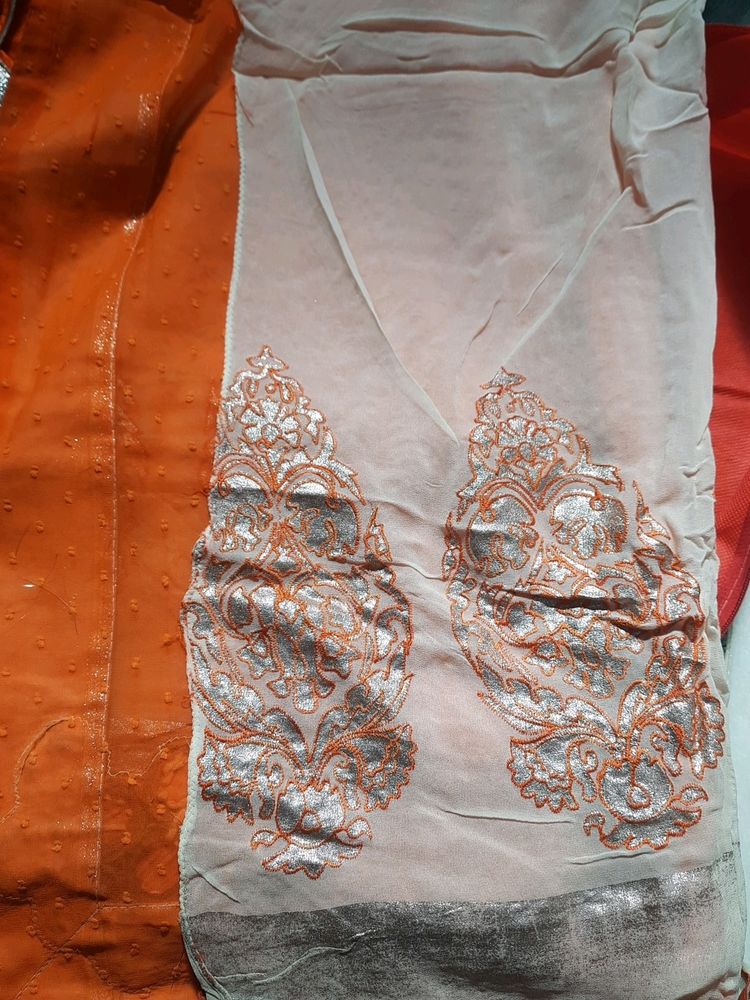 Orange And Beige Color Saree
