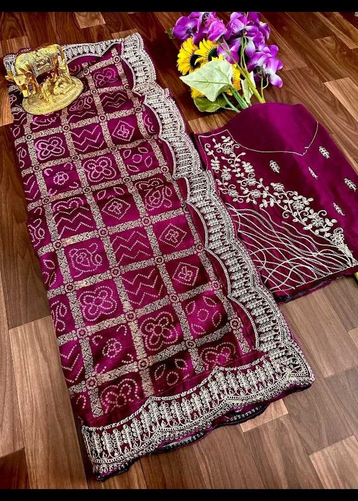 Elegant Maroon Bandhani Saree