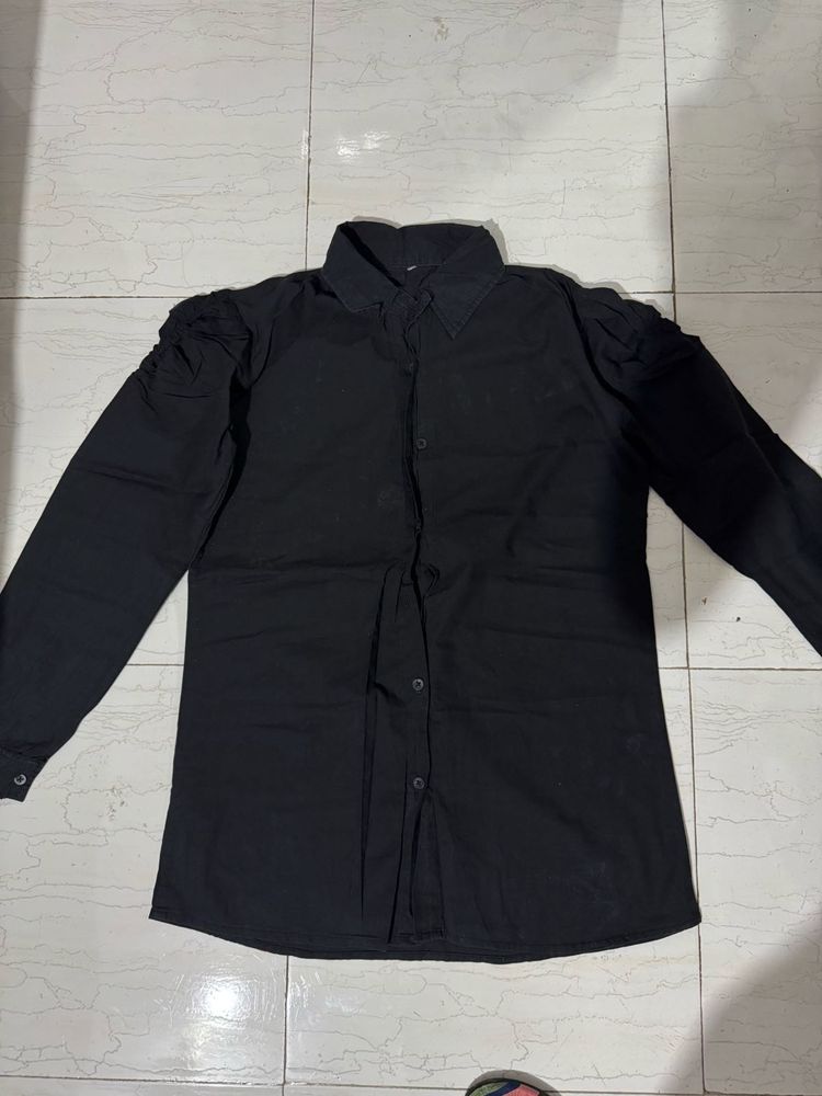 Black Long Sleeve Button-Down Top