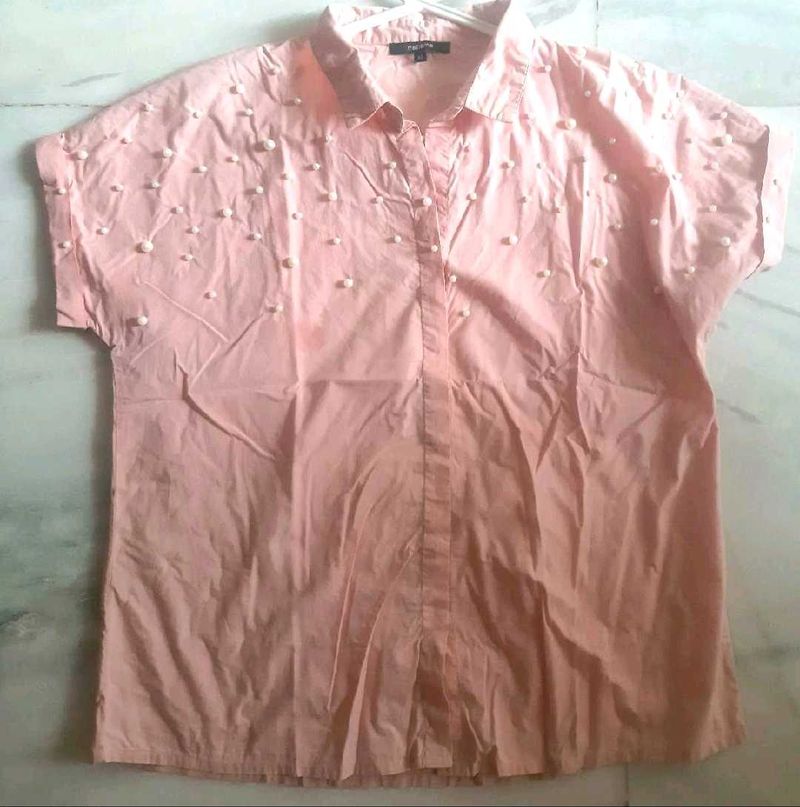 Original Madame Baby Pink Cotton Shirt With Pearls