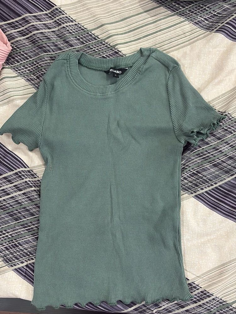 Cute Green Ribbed Tee - new