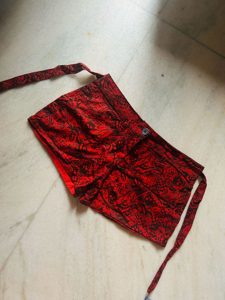 Red &amp; Black Patterned Mini Short