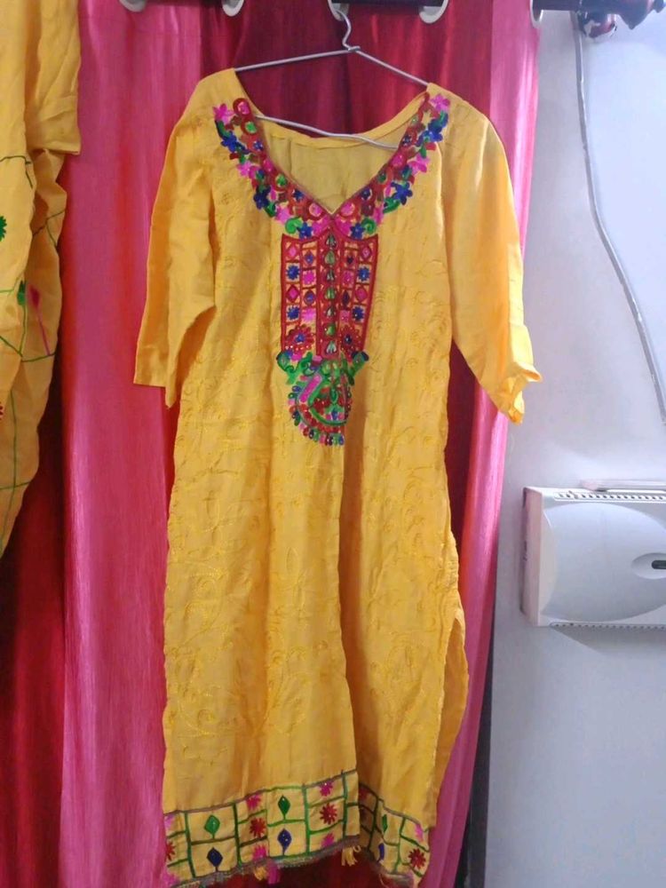 Yellow Embroidered Kurta