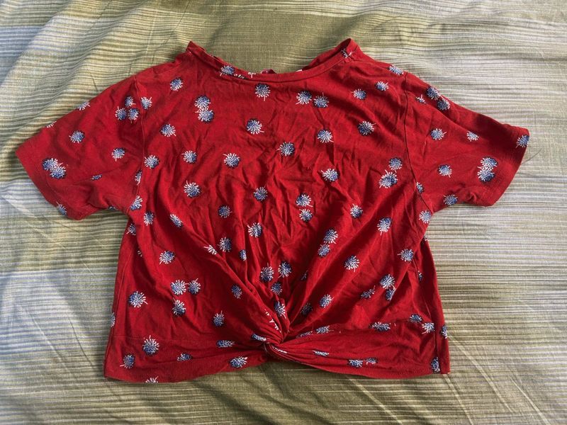 Rusty Red Floral Twist Crop Top