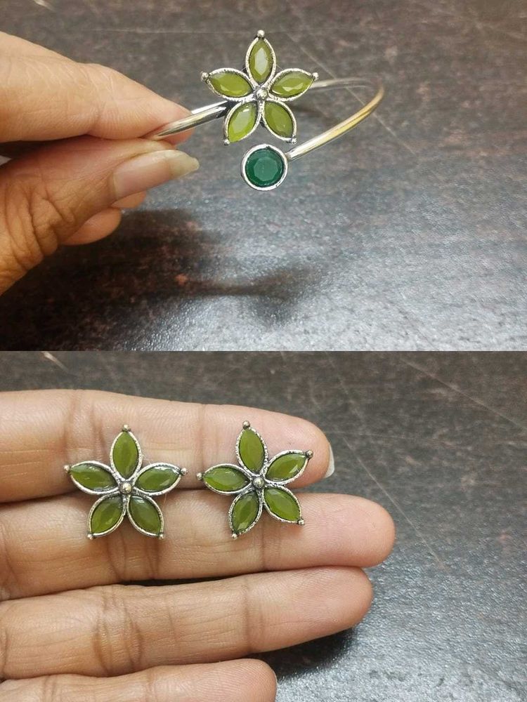 Green Flower Jewelry Set