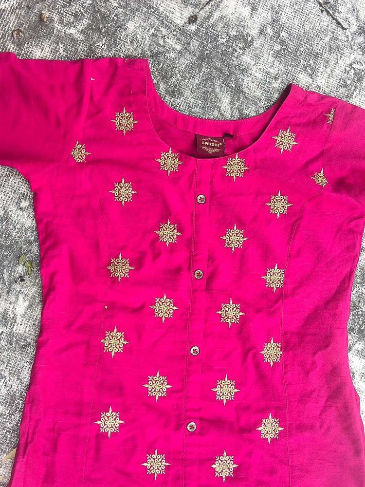 A Pink Top With Gold Floral Thread Work
