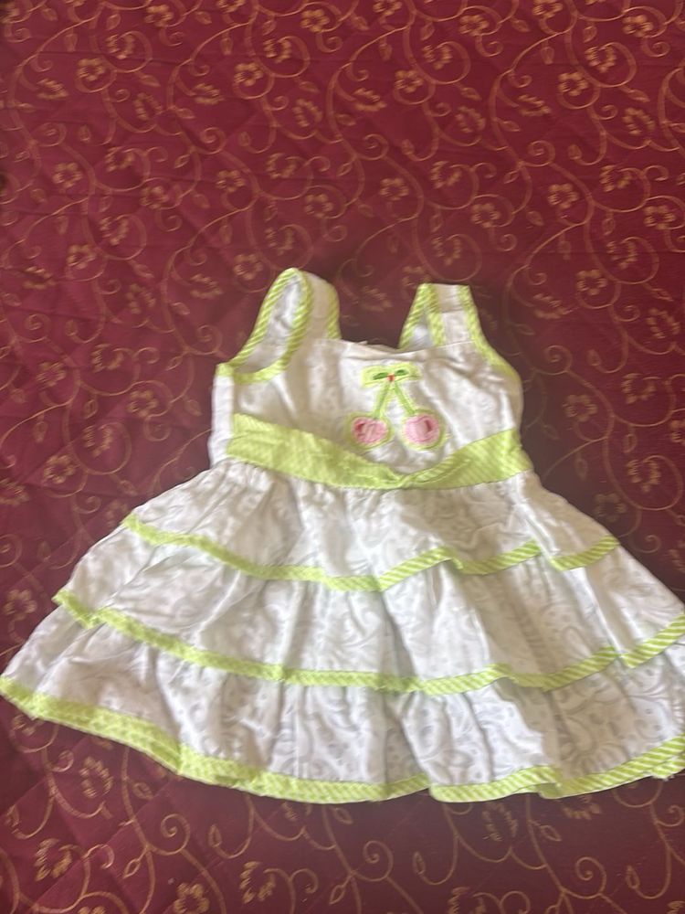 Cute Girls White &amp; Green Dress