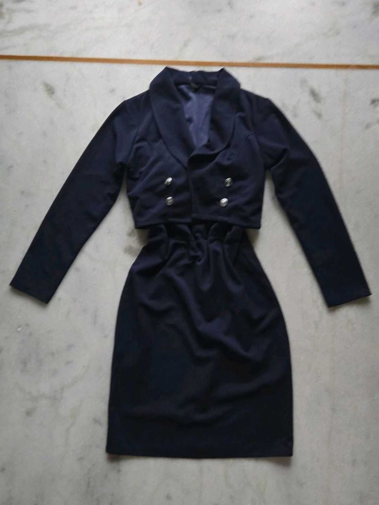 COMBO Navy Blue Bodycon Dress, Cropped Blazer Se