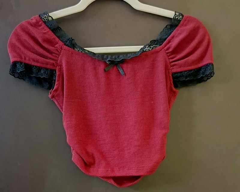 Ribbed Lace Trim Top
