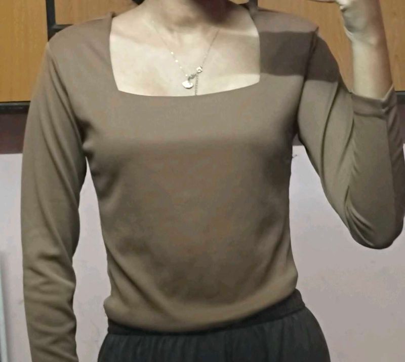 Square Neck Brown Top