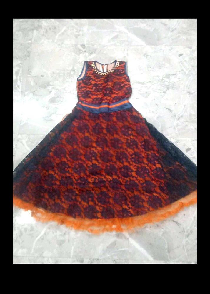 Orange &amp; Black Lace Dress 💃✨