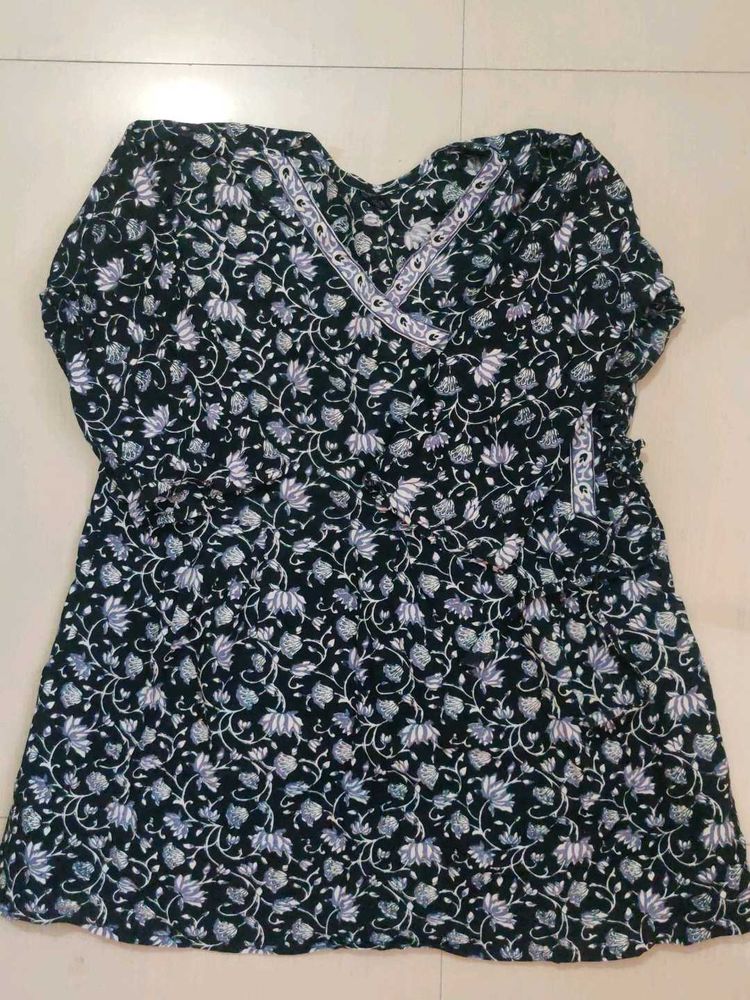 Floral Print Angrakha Kurti