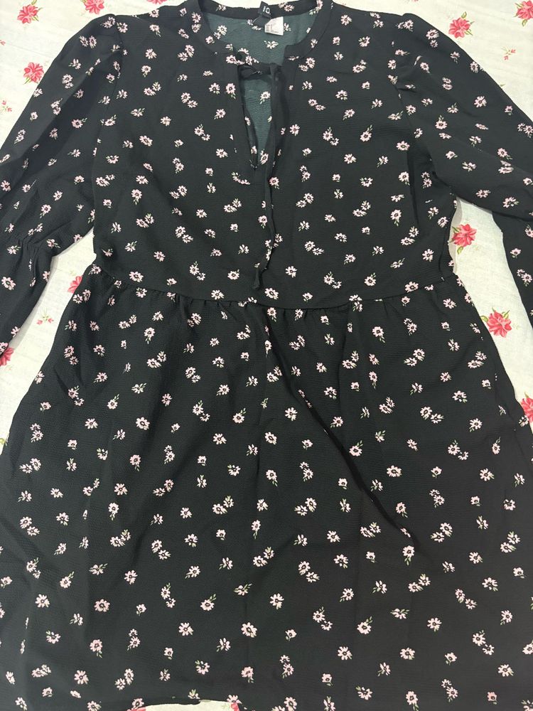 Floral Print Black Dress