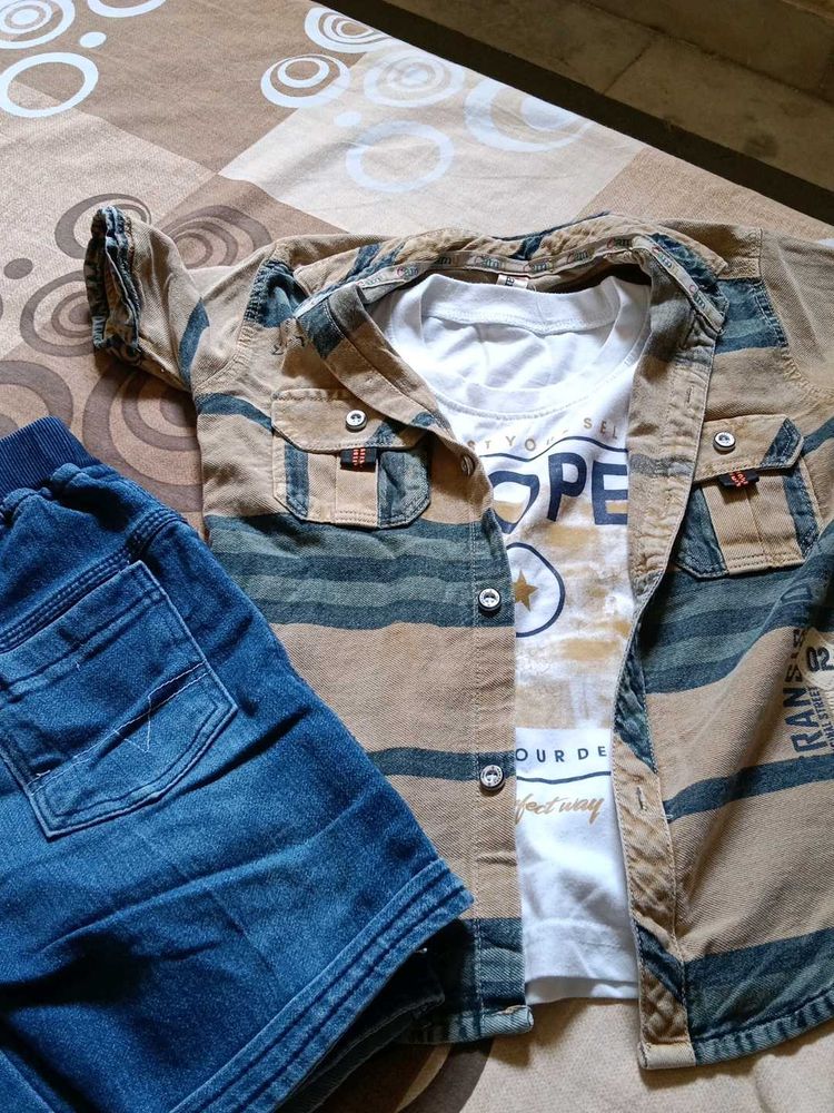 Combo Of Kids Three Piece Dress And One Tshirt