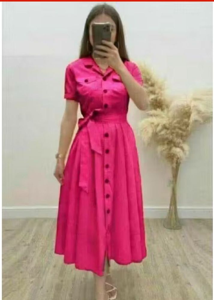 Pink Button-Down Midi Dress