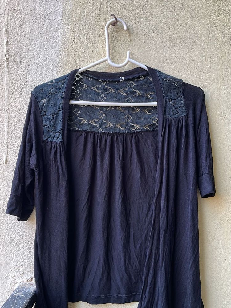 Lace Detail Black Cardigan