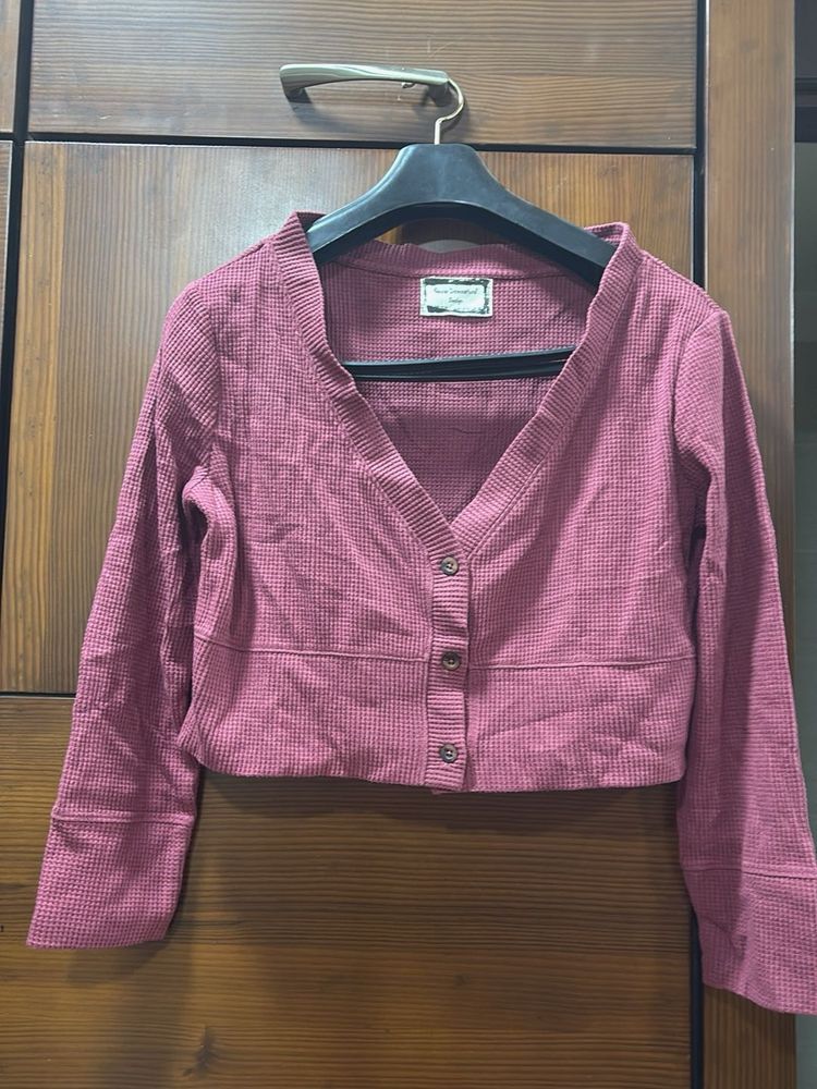 Pink Cropped Cardigan