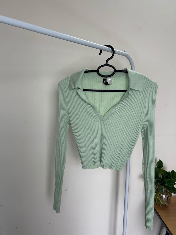 H&amp;M Mint Green Ribbed Crop Top